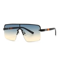 Lunettes de soleil bouclier à dessus plat avec verres dégradés et branches rayées - Noir Bleu Tan Dégradé