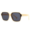 Modern square beige sunglasses with dark grey lenses in a retro minimalist frame - Cream Frame Black Lens (C7)