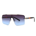 Lunettes de soleil oversize dégradées à sommet plat et branches rayées tendance - Dégradé Gris Bleu Argenté