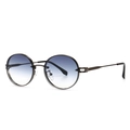 Moderne ovale Retro-Sonnenbrille mit dunklem Metallrahmen und blauen Verlaufsgläsern - Gunmetal Verlauf Blau