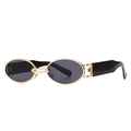 Retro punk style sunglasses with gold metal oval frame and wide black temples - Gold Black Gray
