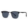 Lunettes de soleil Clubmaster polarisées avec monture noire et détails en métal argenté élégant - Monture Noir Argent Verres Bleus