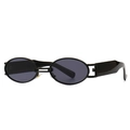 Retro punk style square black sunglasses with wide temples and dark grey lenses - Black Frame Gray Lenses