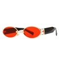 Retro punk oval sunglasses with metallic gold frame and transparent red lenses - Gold Red