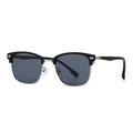 Classic browline polarized sunglasses for men featuring vintage floral silver metal trim - Black Silver Frame Blue Lens