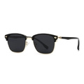 Classic polarized clubmaster sunglasses with black upper frame and gold metal accents - Black Gold Frame Black Grey Lens