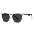 Classic browline polarized sunglasses with clear frames and natural wood grain temples - C6 Transparent Grey