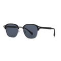 Classic browline polarized sunglasses with black frame and silver metal bridge - Black Silver Frame/Black Grey Lens