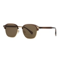 Classic polarized browline sunglasses with brown acetate frame and gold metal accents - Tea Frame Tea Lens