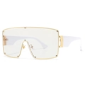 Punk oversized square sunglasses with gold metal frame, clear lens and white wide temples - C4 Golden Canary Yellow
