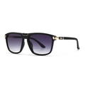 Men's retro square aviator sunglasses with purple gradient lenses and gold metal accents - C2 Black Frame Double Grey Lens