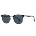 Lunettes de soleil polarisées clubmaster avec monture noire et détails en métal argenté - Monture Noir Argent Verres Noir Gris