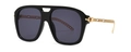 Oversized black square sunglasses with unique gold chain temples and double bridge design - Black Frame Gray Lenses