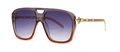 Oversized pilot sunglasses with purple gradient lenses and gold chain temples - Grey Tan Double Grey