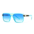 Classic aviator square sunglasses with blue gradient lenses and gold metal cutout temples - Light Blue Transparent Frame Blue Gradient Lens (C6)