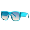 Retro D-frame oversized sunglasses with translucent teal blue frame and gradient lenses - C2 Blue Teal Gradient