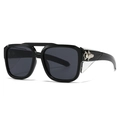 Retro square black sunglasses for women with double-bridge frame and side shields - Black Frame Grey Lens Silver Accessories
