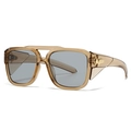 Modern oversized champagne sunglasses with gray lenses and gold retro metal details - Tea Frame Light Grey Lens Gold Accessories
