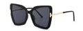 Moderne Schmetterlings-Sonnenbrille in Schwarz mit goldenen T-förmigen Metallscharnieren - Schwarz Schwarz Grau