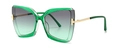Retro Schmetterlings Sonnenbrille mit smaragdgrünem Rahmen und Goldbügeln - Grün Grau Grün Verlauf