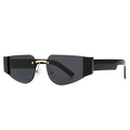 Modern retro square sunglasses with black lenses and gold metal bridge detail - Black Frame Grey Lens Gold Bridge