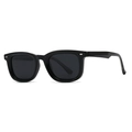 Classic black square polarized sunglasses with silver rivets and glossy finish frames - Bright Black Grey