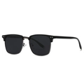 Black semi-rimless polarized sunglasses for men with dark gray lenses and silver metal trim - Black Gunmetal Frame/Black Grey Lens