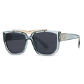 Moderne blaue transparente Übergroße Sonnenbrille mit goldener V-förmiger Metallbrücke - Blaugrüner Rahmen Graue Gläser