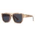 Moderne Oversize-Sonnenbrille mit Marmormuster, goldenen Metallakzenten und grauen Gläsern - Gelber Marmorrahmen Graue Gläser