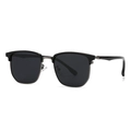 Polarized black browline sunglasses for men with silver metal frame and dark lenses - Black Gunmetal Frame Black Grey Lens