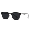 Polarized men's sunglasses featuring black half-frame design and silver metal bridge - Black Gunmetal Frame Black Grey Lens