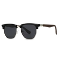 Lunettes de soleil polarisées demi-cerclées avec branches en bois de noyer foncé - Monture Noire Argent Verres Gris