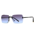 Modern rimless rectangular sunglasses with purple blue gradient lenses and black temples - Black Frame Grey Blue Gradient Lens