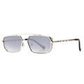 Silver rectangle sunglasses with grey gradient lenses and hollow geometric metal frames - Silver Frame Foggy Grey Lens