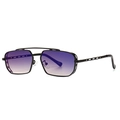 Modern rectangular sunglasses with black metal frame and purple gradient lenses - Black Frame Violet Blue Gradient Lens