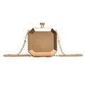 Octagonal gold metal clutch bag with diamond cut surface and beaded chain strap - Gold