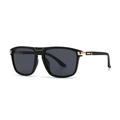 Men's square aviator sunglasses with black frames and gold metal accents - C1 Black Frame Black Grey