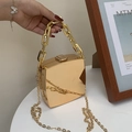 Chique gouden spiegel acryl box tas met dikke kettinggreep en afneembare schouderriem - Goud