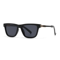 Classic black square frame butterfly sunglasses with textured gold metal hinges - Bright Black Frame Dark Grey Lens