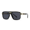 Classic black pilot sunglasses with square frames and premium gold metal accents - Black Frame Black Grey Lens (C1)