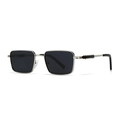 Men's square polarized sunglasses with silver metal frame and dark black lenses - Silver Frame Black Grey