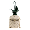 Sac à bandoulière en forme d'ananas crème avec clous dorés et poignée de feuille - Blanc Cassé