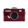 Fashionable burgundy patent leather camera-shaped crossbody bag with silver chain strap - Burgundy