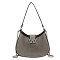 Chic silver rhinestone shoulder bag with metal W buckle and dual chain leather straps - Large / Black