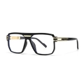 Classic black and gold pilot square frame sunglasses with luxury metal hinge detail - Black Gold Frame Transparent Clear Lens (C7)