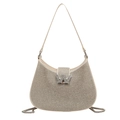Sparkling silver rhinestone hobo bag with W metal buckle and slim shoulder strap - Large / White