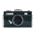 Glossy dark green camera-shaped crossbody bag with silver hardware and chain strap - Dark Green