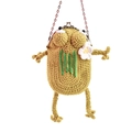 Cute green monster handmade crochet crossbody bag with metal clasp and silver chain - Light Green
