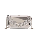 Silver mirror acrylic clutch bag with geometric metal surface and chunky chain - Silver