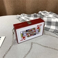 Quirky red King of Hearts playing card box bag with a sleek metallic chain strap - Red (King Style)